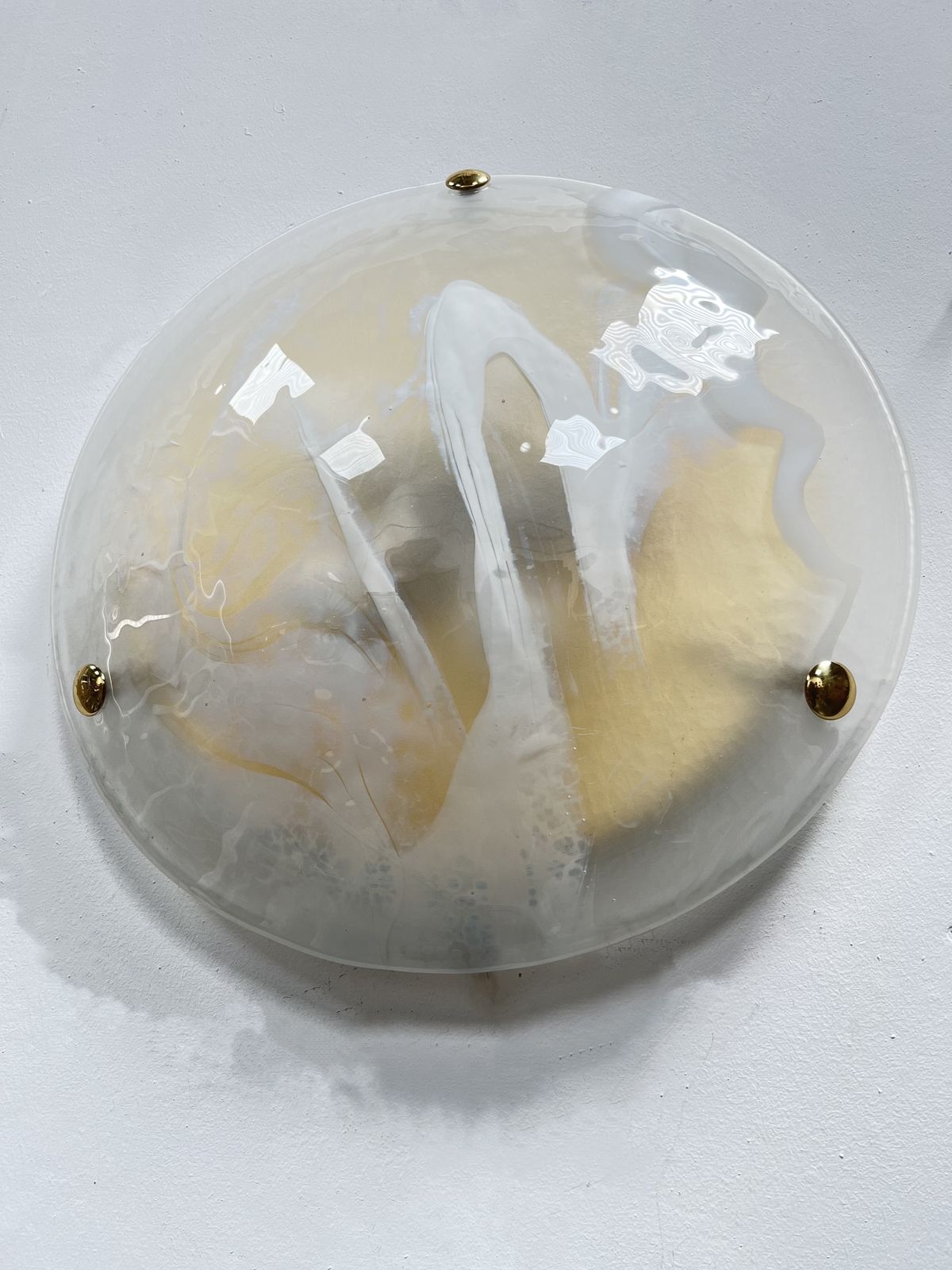 Large Handblown Murano Glass And Brass Flush Mount By Hillebrand photo Lighting
