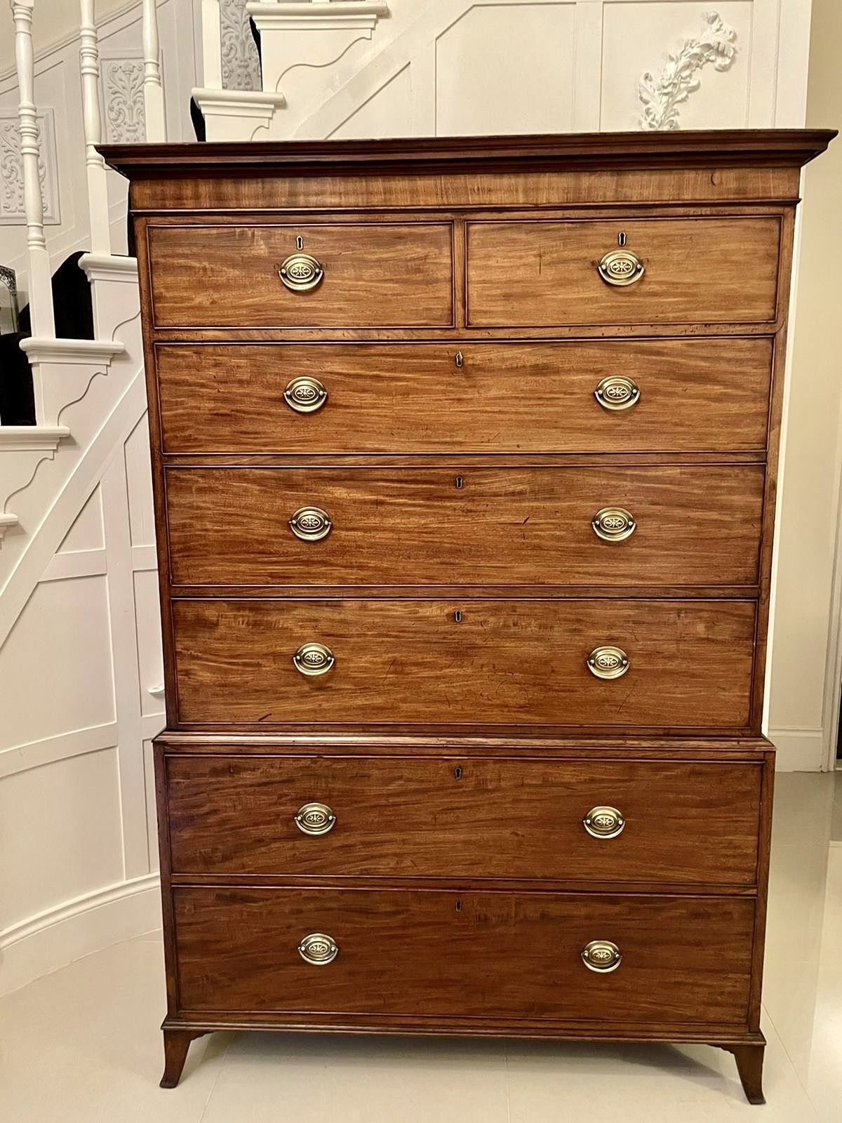 Antique 18th Century Figured Mahogany Chest On Chest