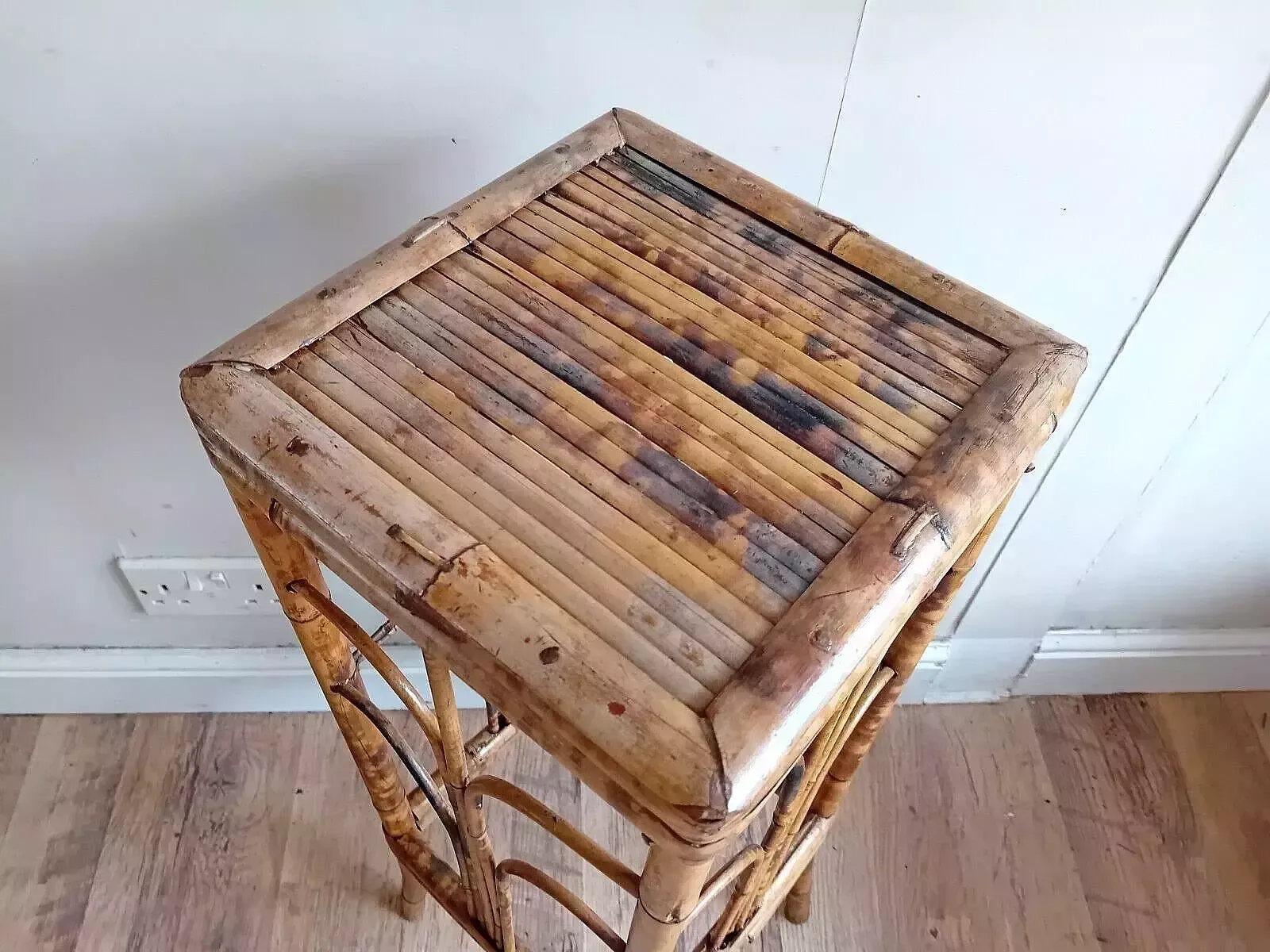 photo for sale Delightful Antique Tiger Bamboo Victorian Side / Hall / Lamp Table / Plant Stand