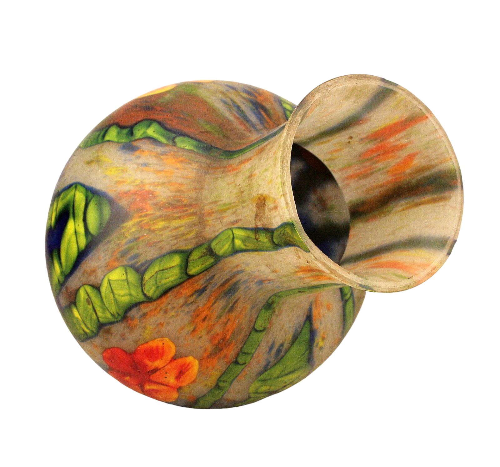 1920s Art Nouveau Czech Bohemian Grand Marquetry Ball Flower Vase By Kralik Glassworks photo Home Decor