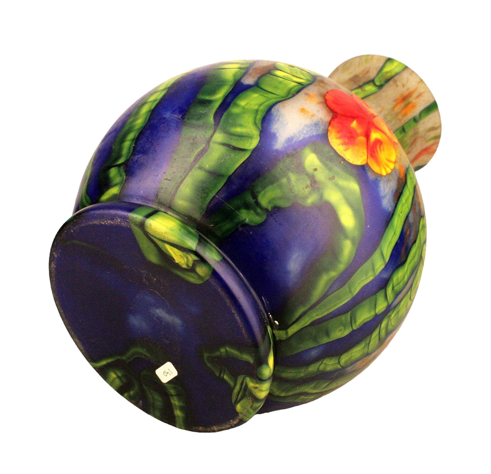 1920s Art Nouveau Czech Bohemian Grand Marquetry Ball Flower Vase By Kralik Glassworks photo for sale
