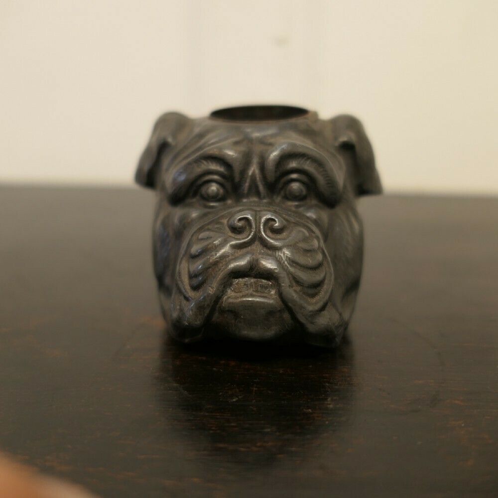 Rare Pewter Vesta Case, As A Bull Dog’s Head photo for sale