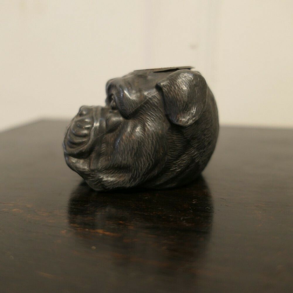 Rare Pewter Vesta Case, As A Bull Dog’s Head photo Home Decor
