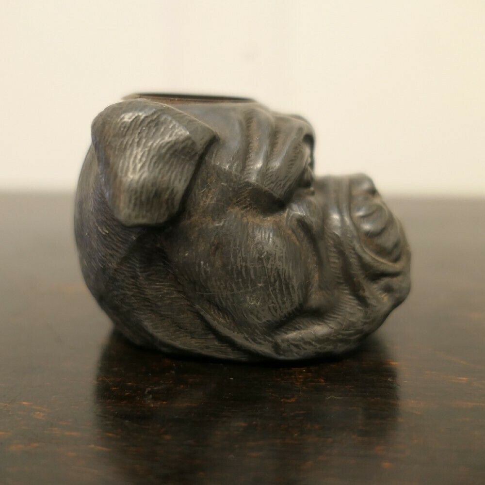 Rare Pewter Vesta Case, As A Bull Dog’s Head photo vinterior