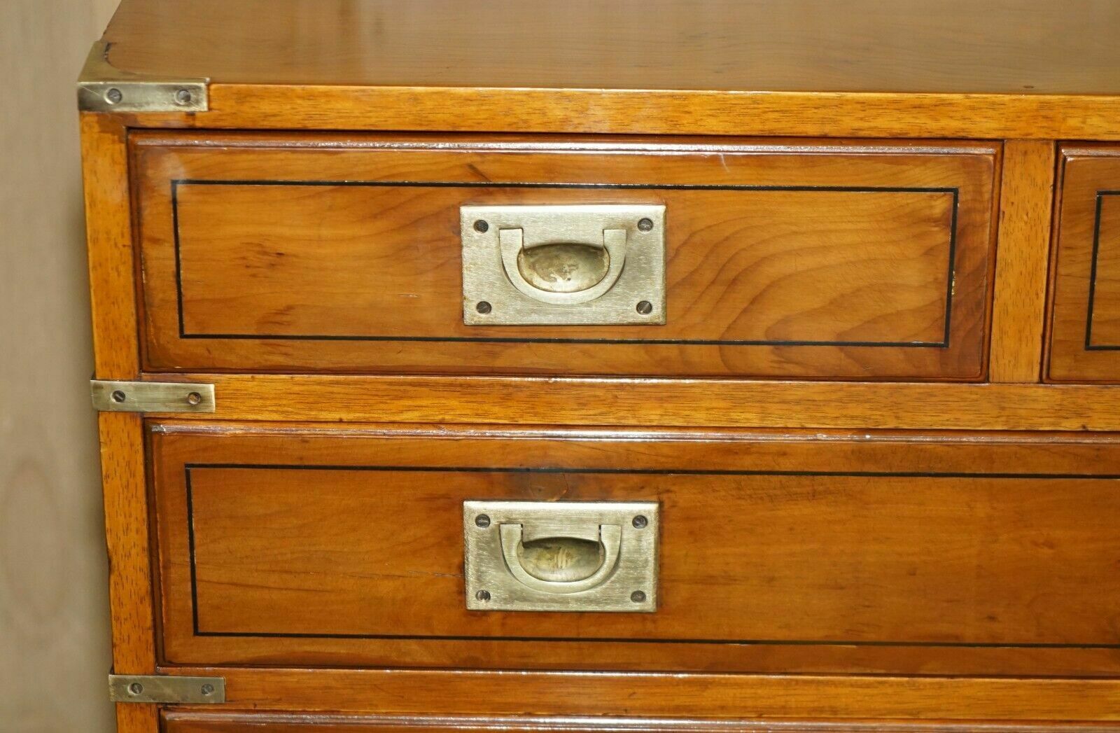 Fine Restored Traditionally French Polished Burr Elm Military Campaign Sideboard photo 3350.0