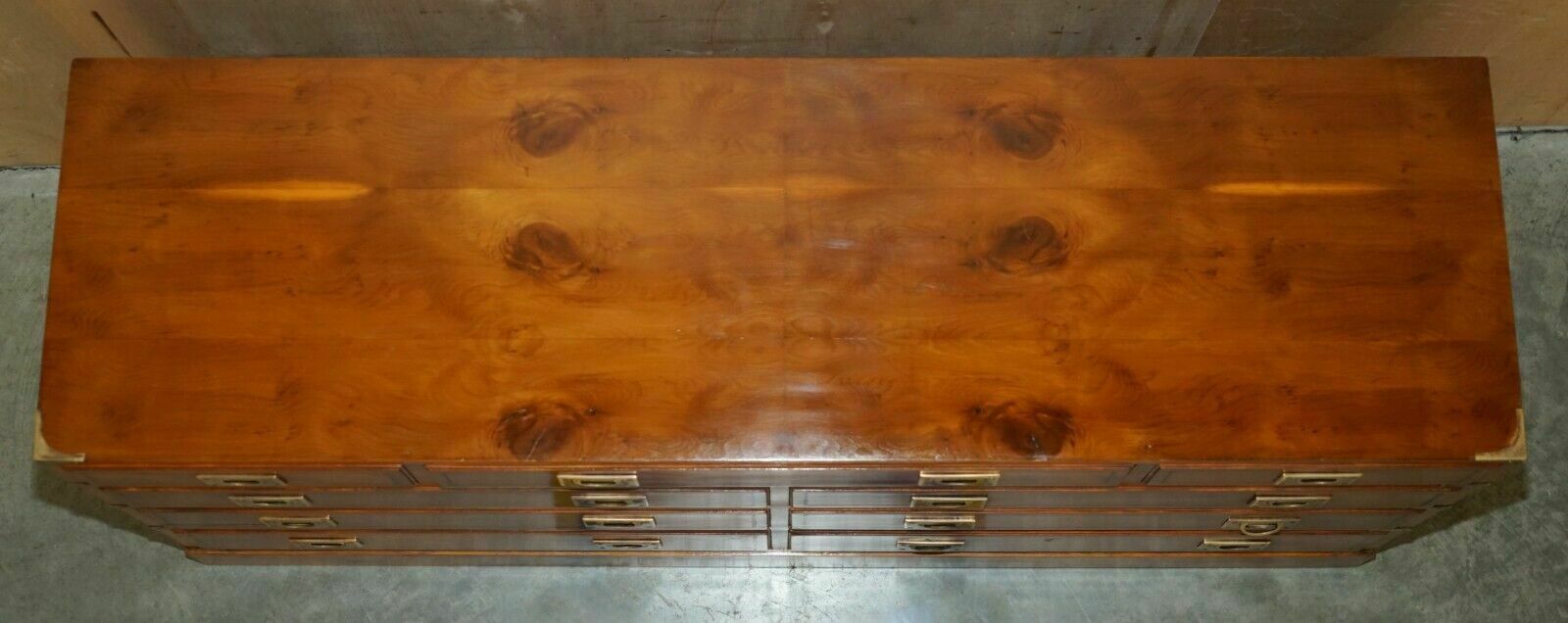 Fine Restored Traditionally French Polished Burr Elm Military Campaign Sideboard photo vintage