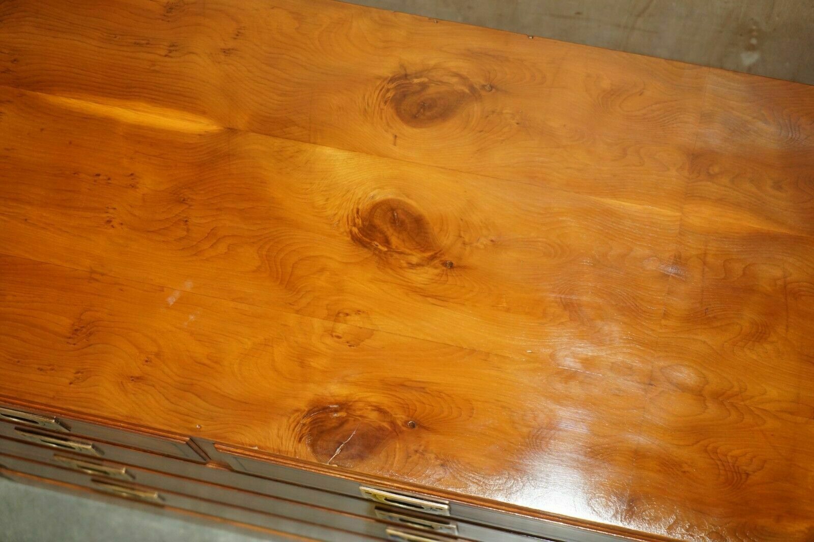 Furniture Fine Restored Traditionally French Polished Burr Elm Military Campaign Sideboard photo