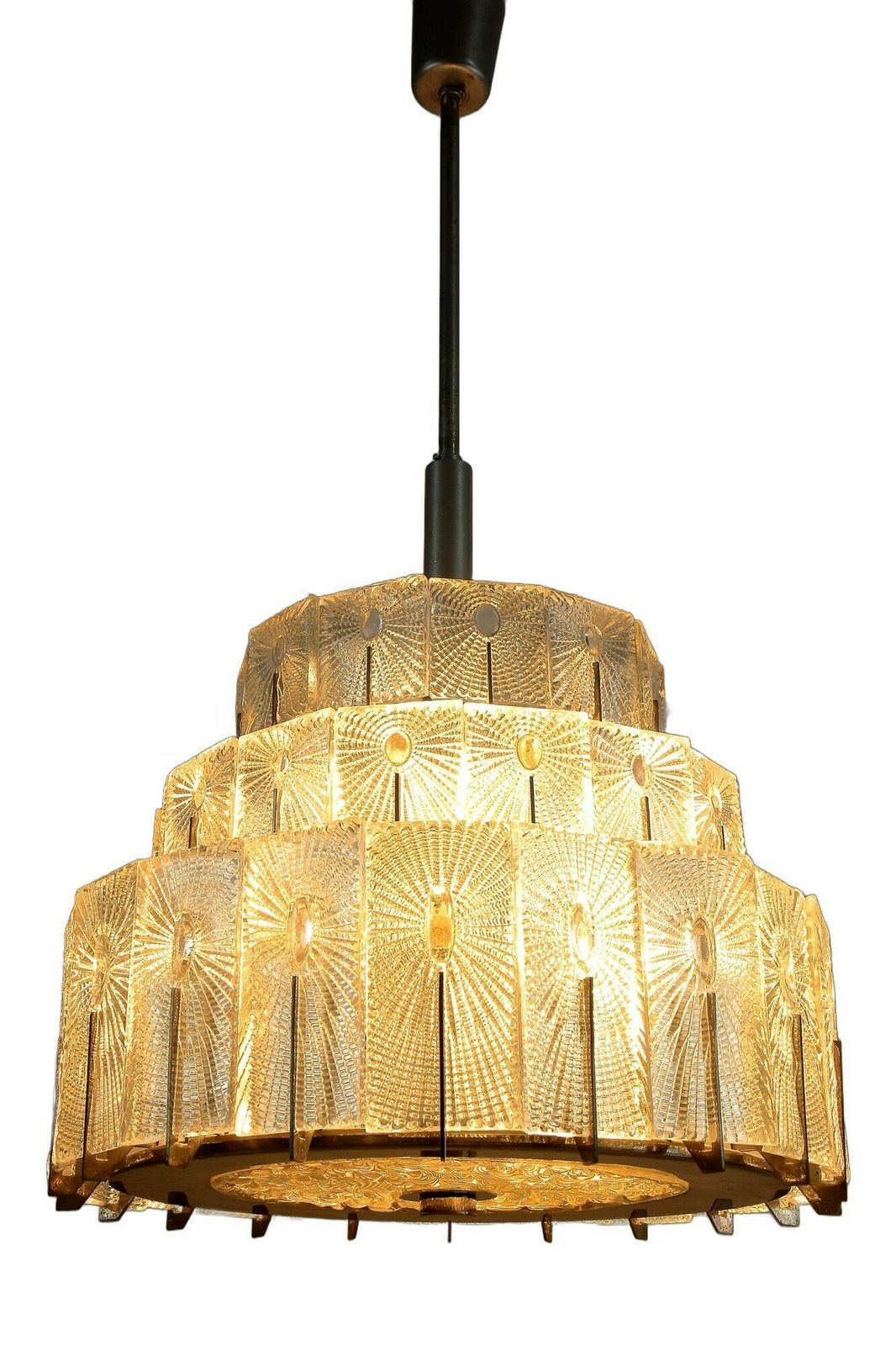 Mid Century Modern Three Tier Glass Chandelier By Rupert Nikoll, Austria 1950s