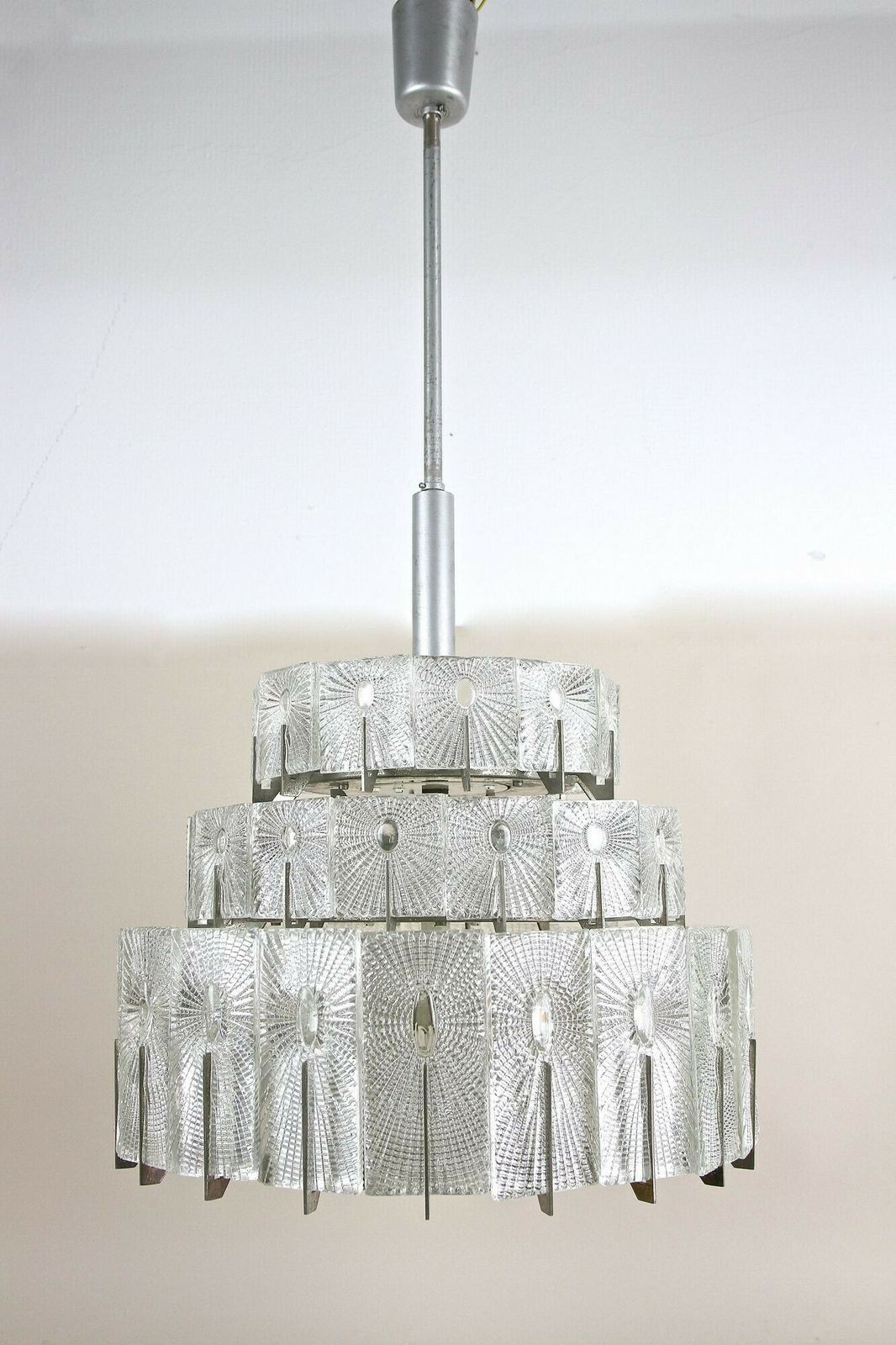 Mid Century Modern Three Tier Glass Chandelier By Rupert Nikoll, Austria 1950s photo furniture