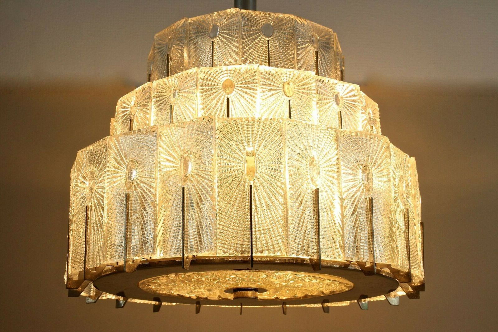Mid Century Modern Three Tier Glass Chandelier By Rupert Nikoll, Austria 1950s photo buy