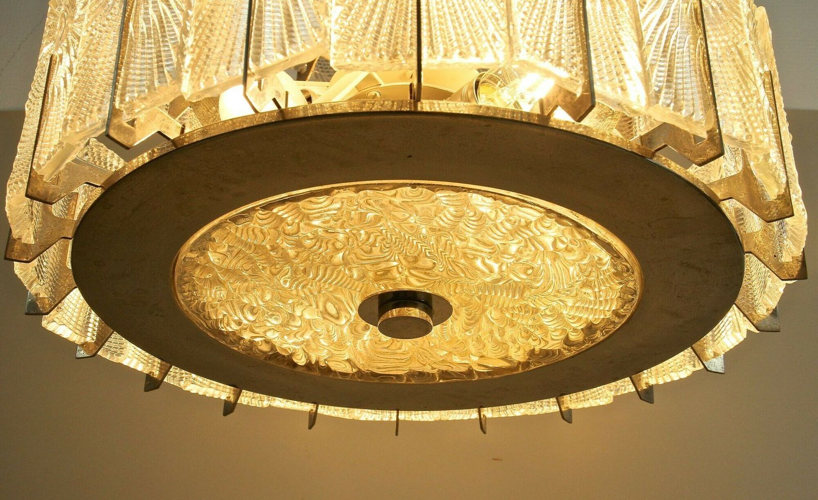Lighting Mid Century Modern Three Tier Glass Chandelier By Rupert Nikoll, Austria 1950s photo