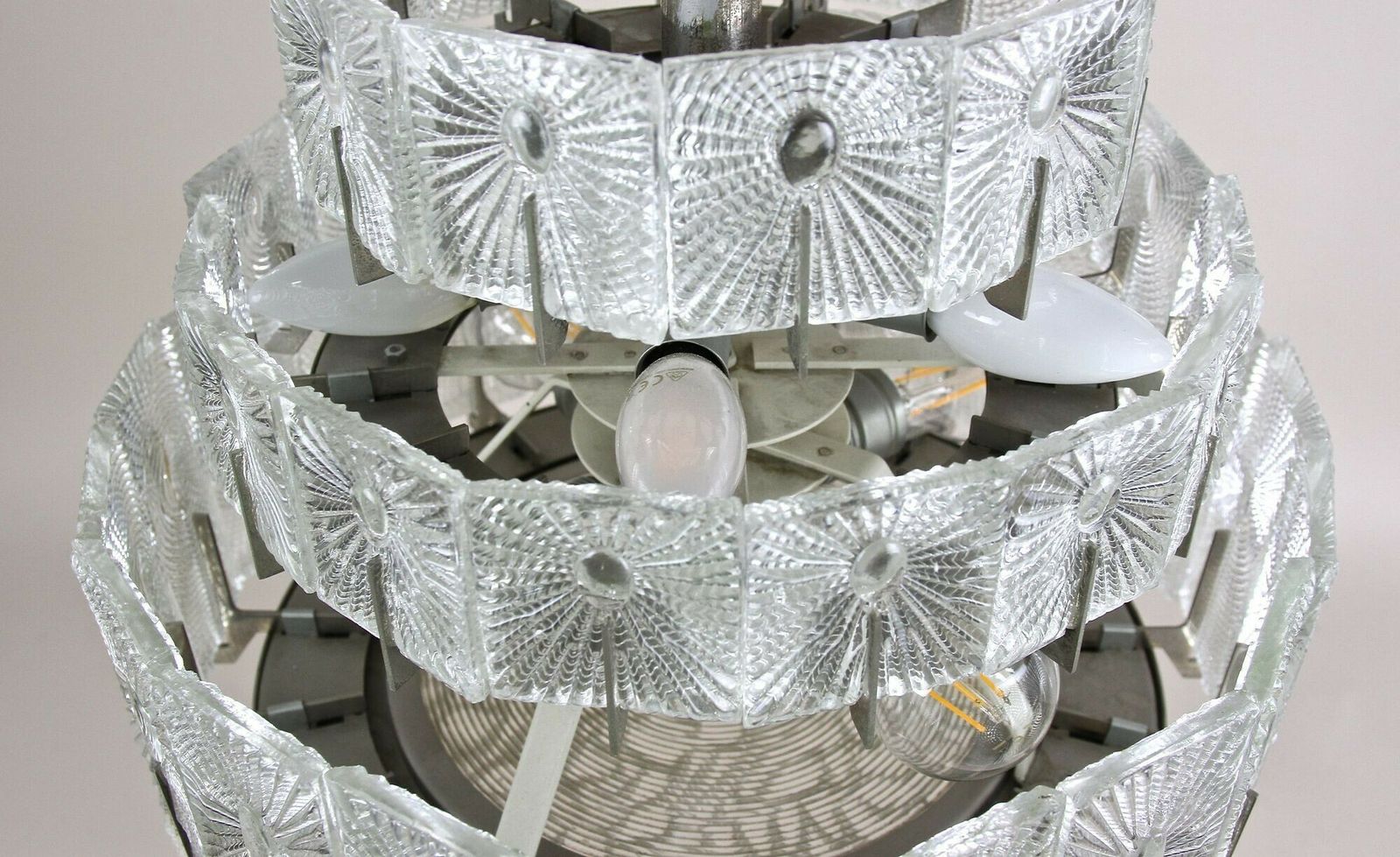 2550.0 Mid Century Modern Three Tier Glass Chandelier By Rupert Nikoll, Austria 1950s photo
