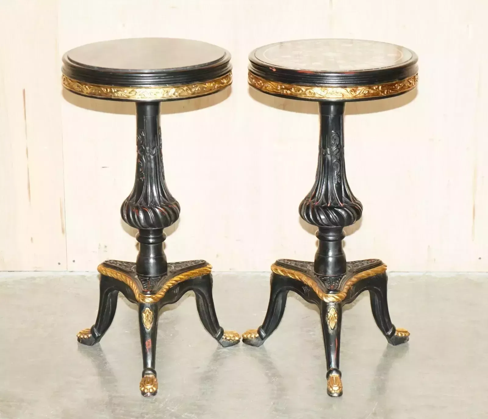 Pair Of Vintage French Side Tables One With A Specimen Pietra Dura Marble Top photo furniture