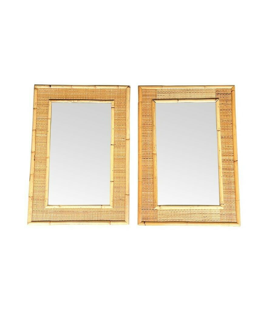 Home Decor A Pair Of Large Italian 1970s Bamboo And Woven Rattan Mirrors By Dal Vera photo