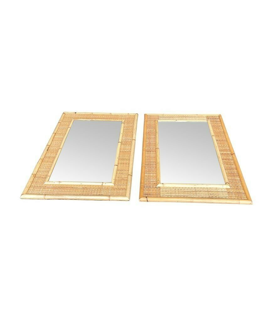 2150.0 A Pair Of Large Italian 1970s Bamboo And Woven Rattan Mirrors By Dal Vera photo