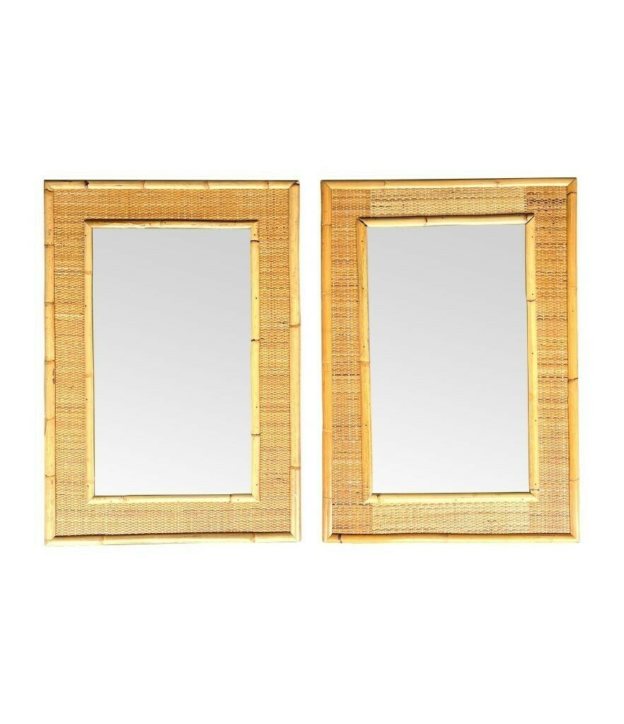 photo vinterior A Pair Of Large Italian 1970s Bamboo And Woven Rattan Mirrors By Dal Vera