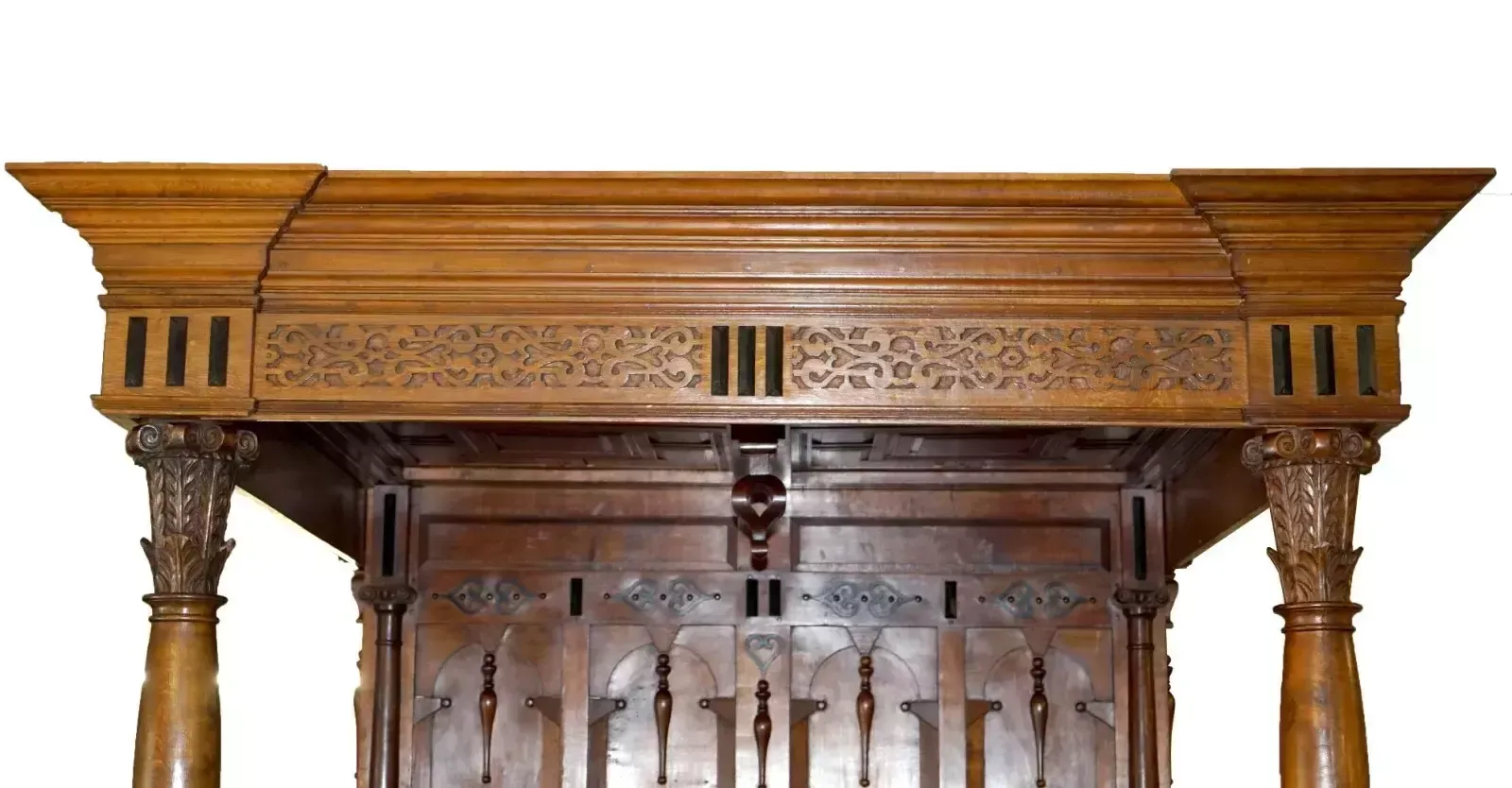 Monumental 3 Meter Emperor Antique Circa 1880 Carved English Burr Oak Tester Bed photo vintage