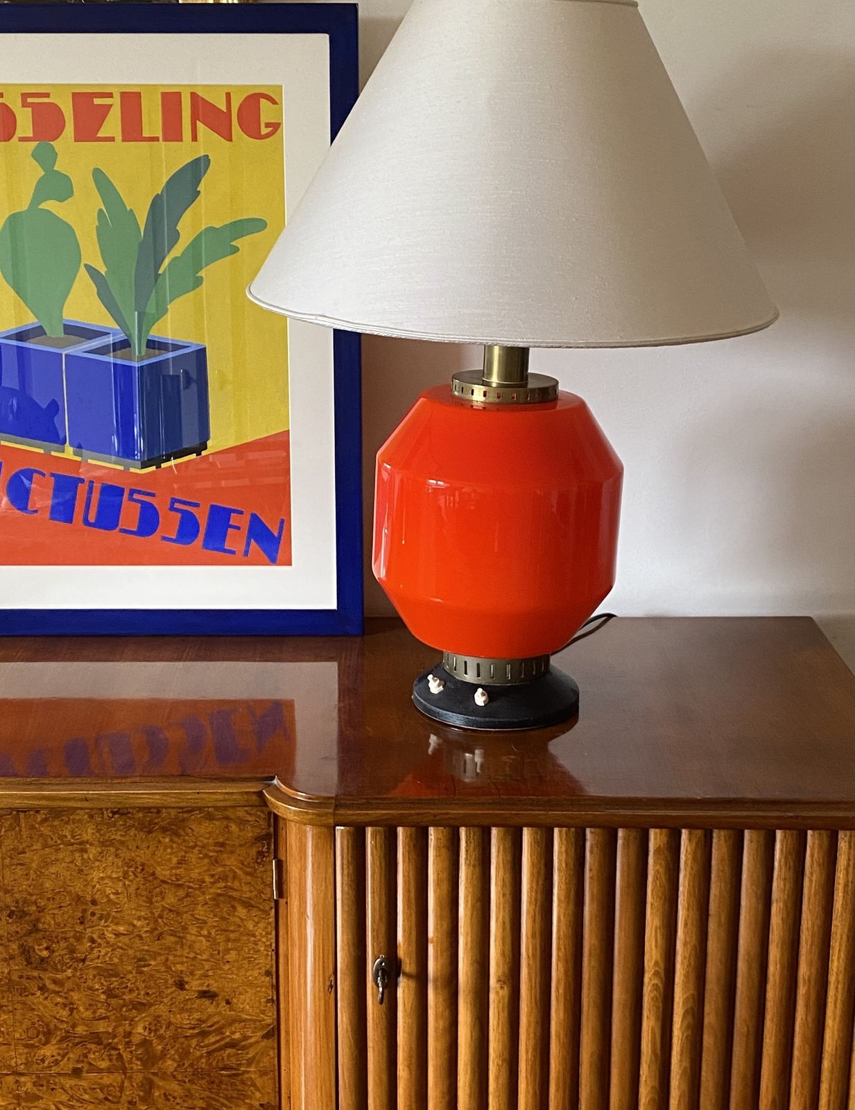 Space Age Orange Glass Table Lamp Base, Stilnovo, Italy 1960s
