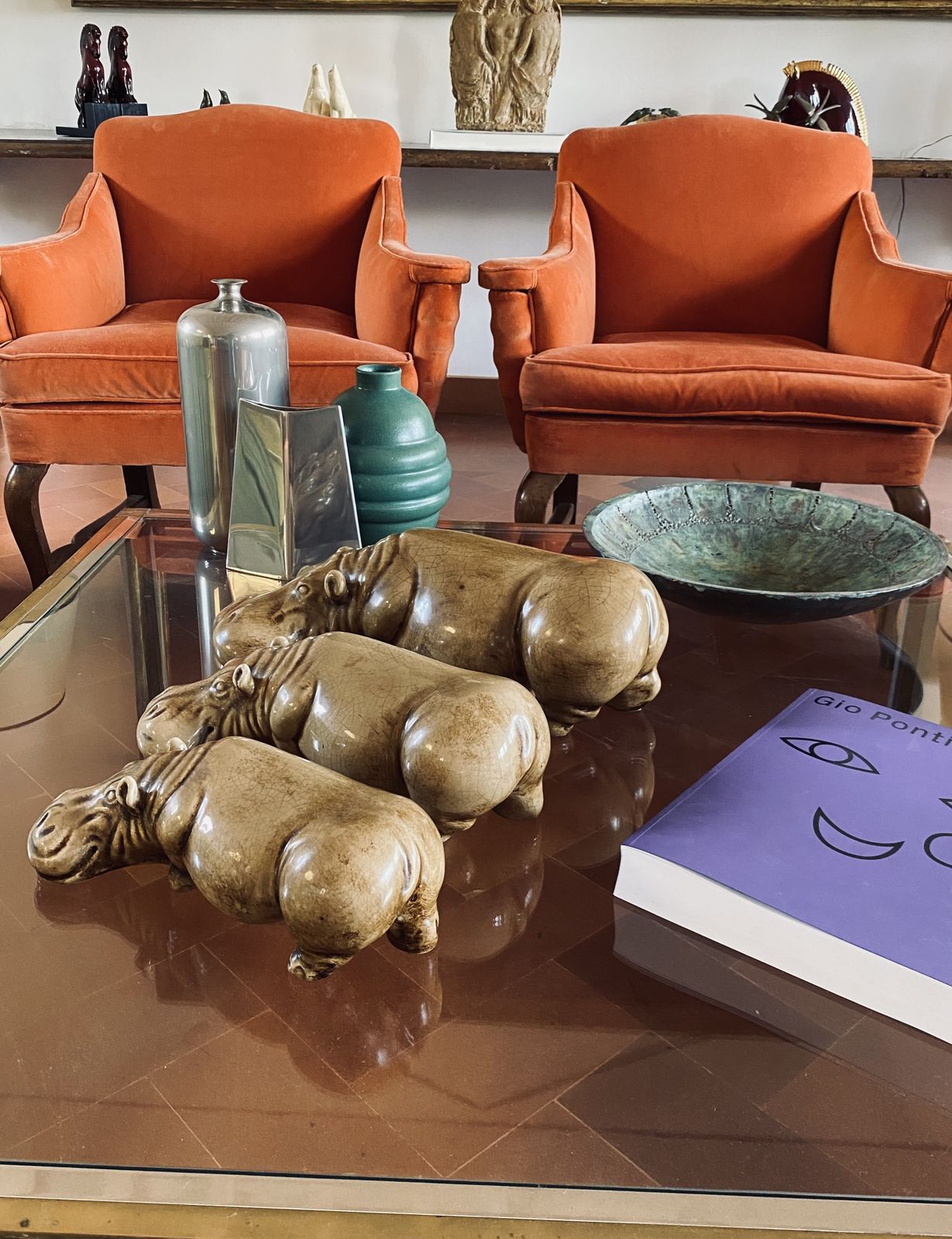 Mid Century Set Of 3 Ceramic Hippos, Zaccagnini Italy 1950s photo vinterior