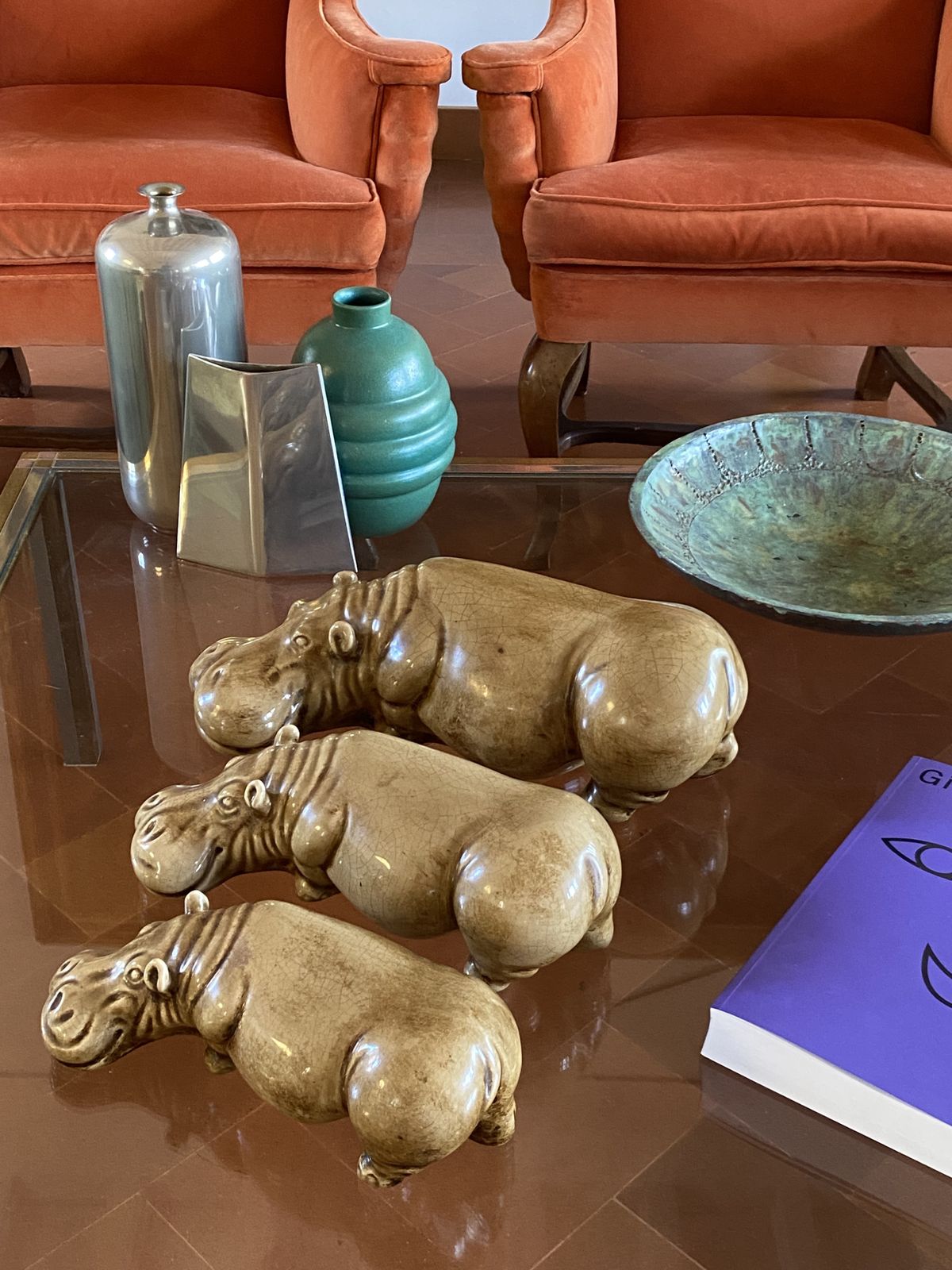 Mid Century Set Of 3 Ceramic Hippos, Zaccagnini Italy 1950s photo buy
