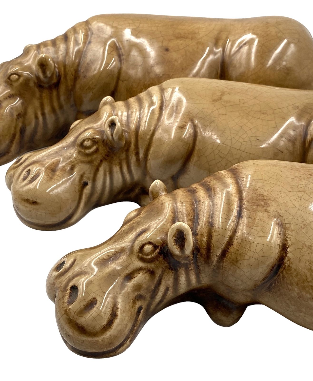 photo for sale Mid Century Set Of 3 Ceramic Hippos, Zaccagnini Italy 1950s