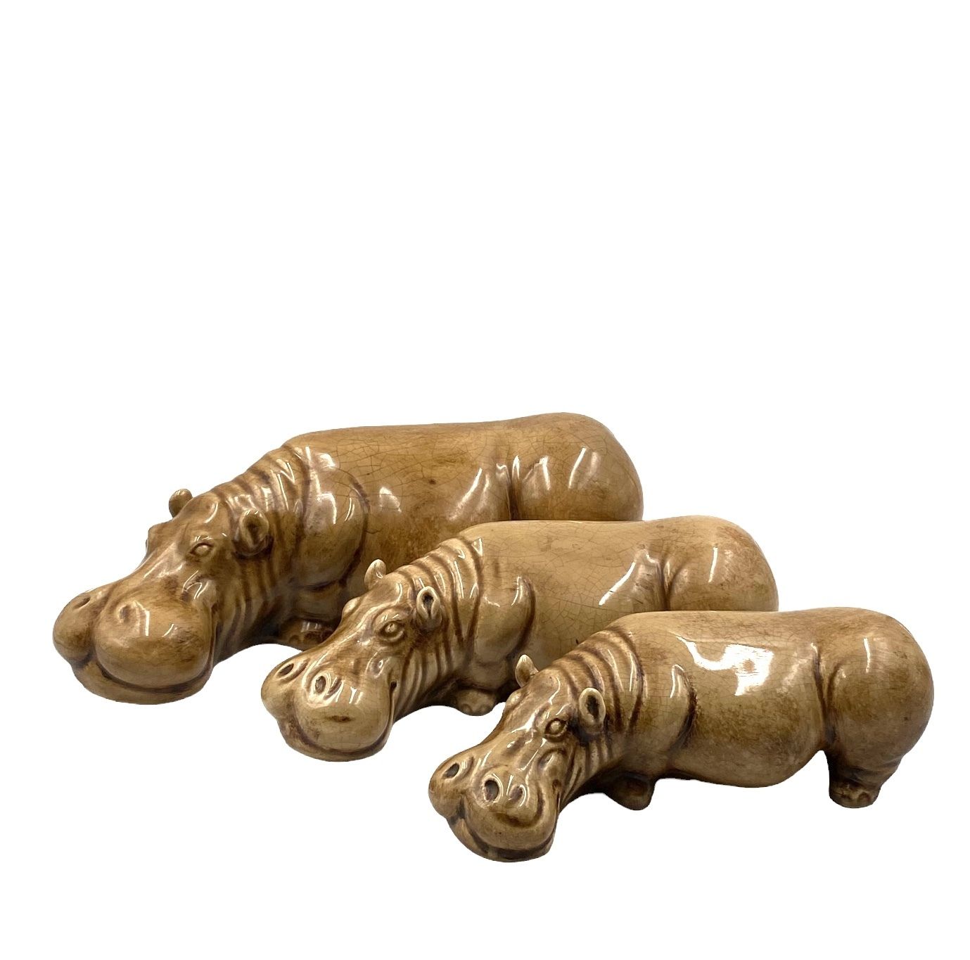 Mid Century Set Of 3 Ceramic Hippos, Zaccagnini Italy 1950s