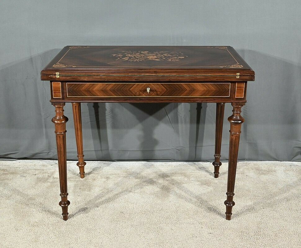 Marquetry System Table, Louis XVI Style – 2nd Half Of The 19th Century photo furniture