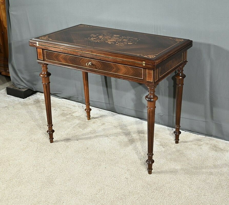 Marquetry System Table, Louis XVI Style – 2nd Half Of The 19th Century photo for sale