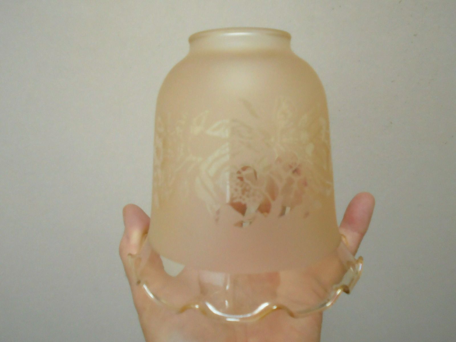 3 Vintage French Soft Peach Frosted Glass Etched Lamp Shades photo for sale