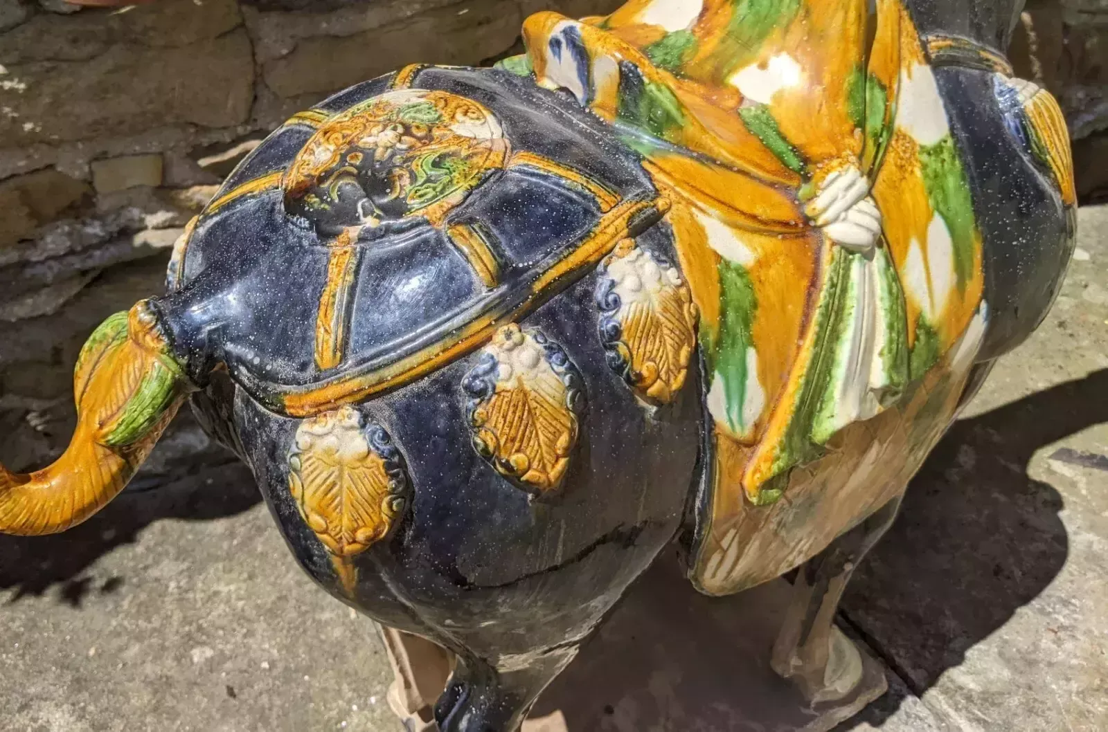 Handsome Pair Of Large Chinese Tang Horses In Sancai Glaze photo vinterior