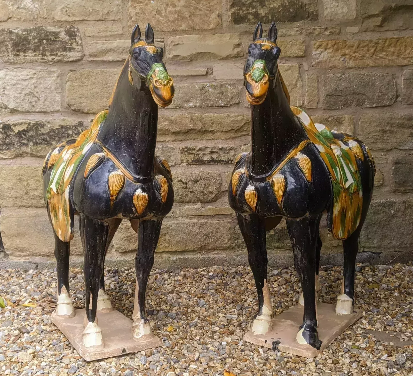 photo buy Handsome Pair Of Large Chinese Tang Horses In Sancai Glaze
