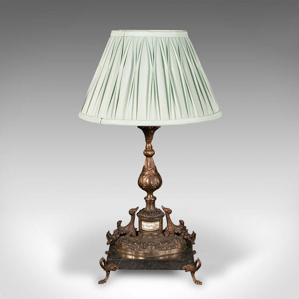 Antique Table Lamp, French, Gilt Metal, Marble, Side Light, Edwardian, C.1910 photo for sale