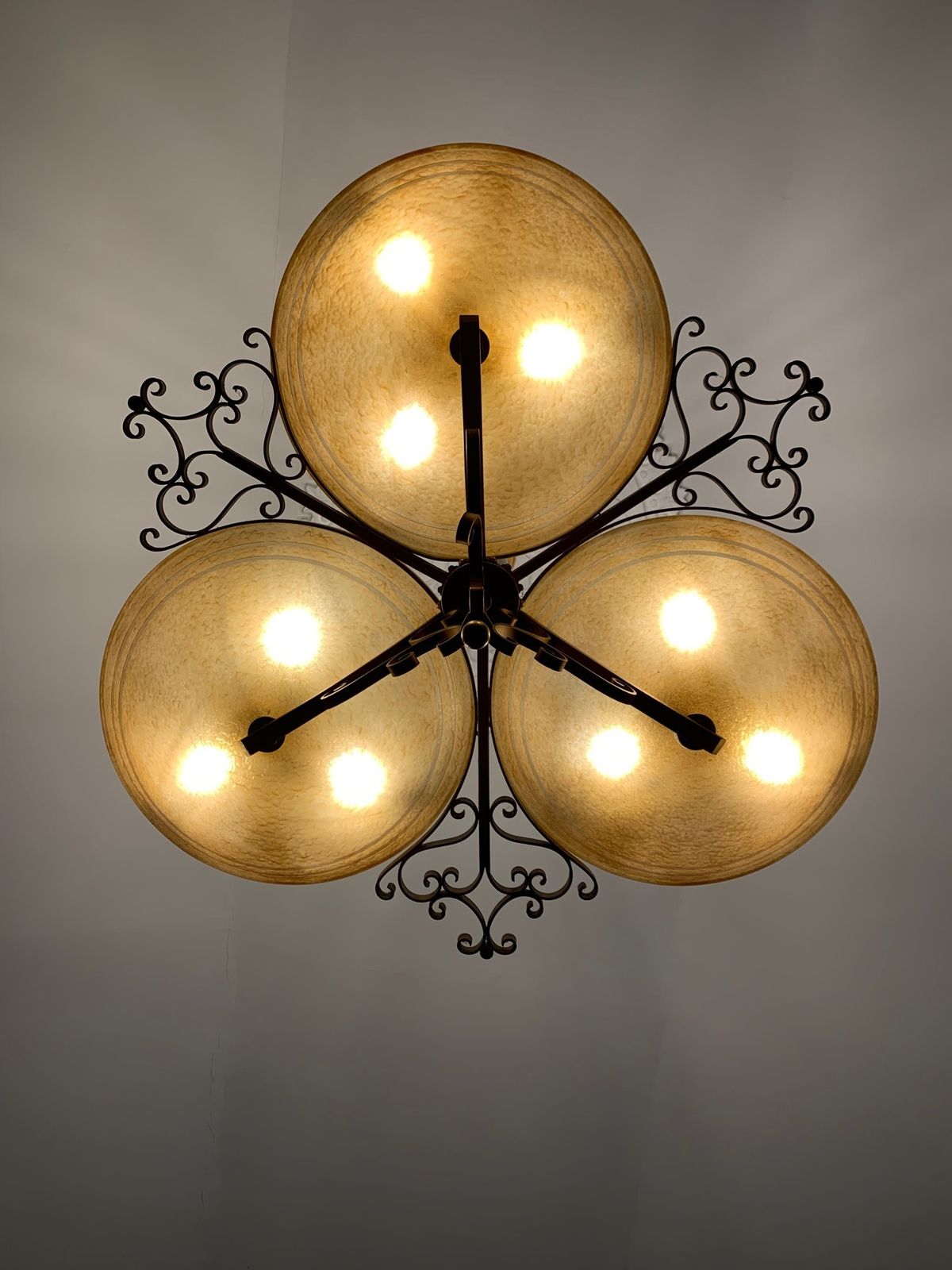 English Art Deco Chandelier With 3 Yellow Celluliod Shade photo furniture