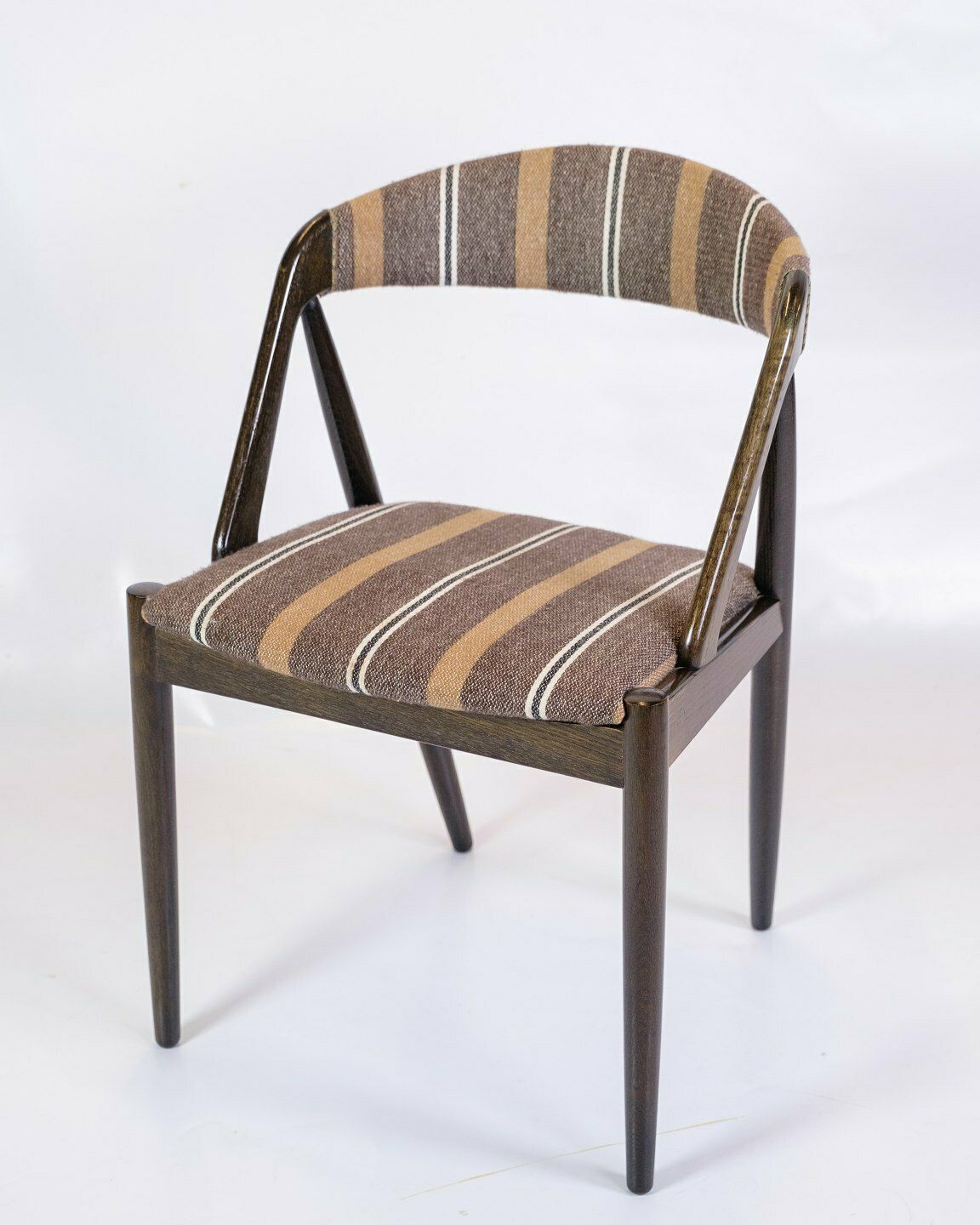 Set Of 6 Dining Chairs Model 31 In Stained Oak & Upholstered With Striped Fabric By Kai Kristiansen For Schou Andersen Form 1960s photo for sale