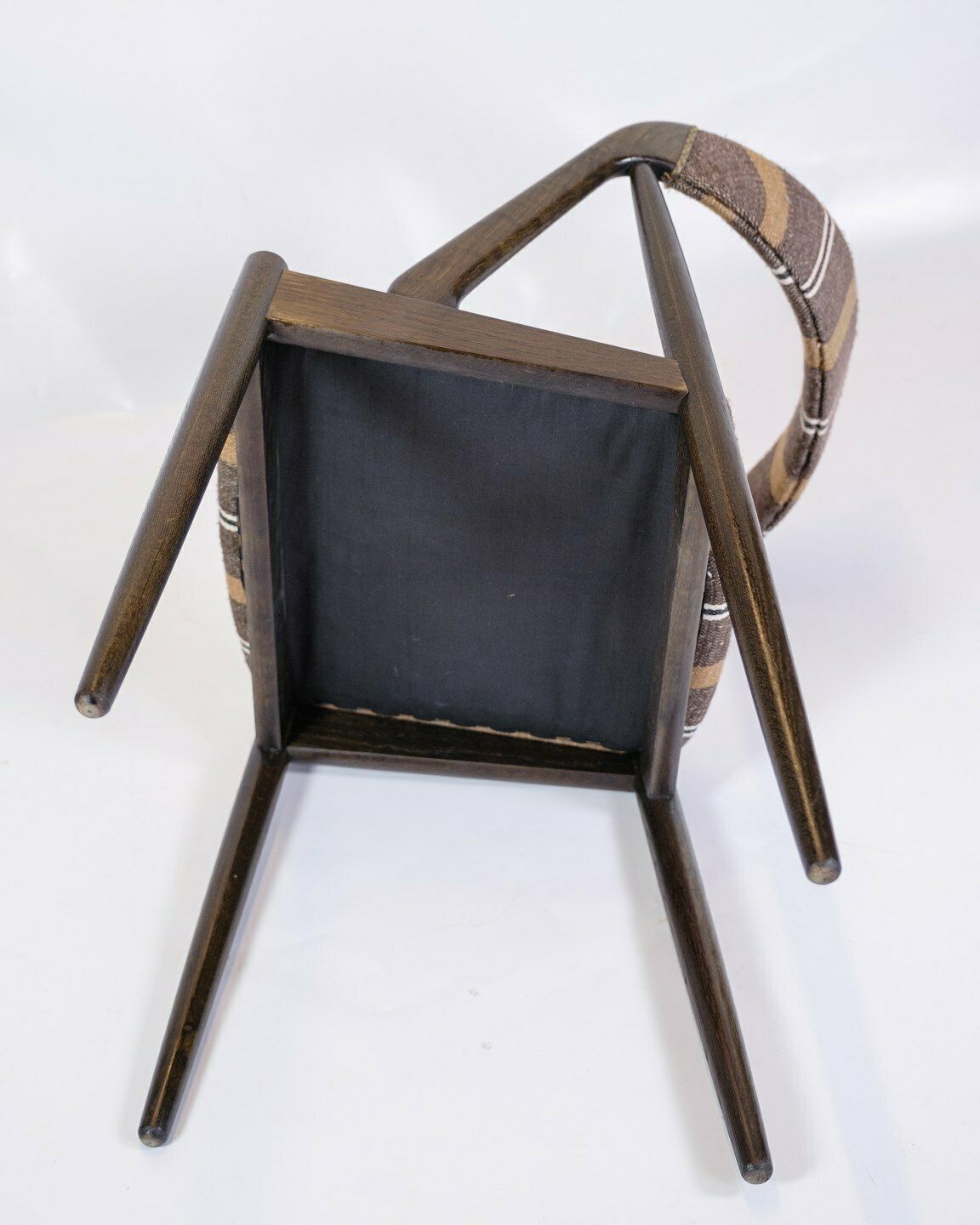 photo for sale Set Of 6 Dining Chairs Model 31 In Stained Oak & Upholstered With Striped Fabric By Kai Kristiansen For Schou Andersen Form 1960s