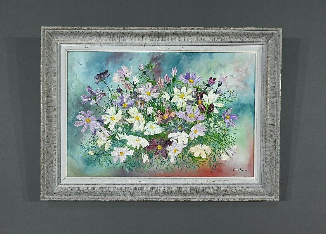 Oil On Panel “Wild Flowers” ​​By I. Kitter Ferrus – Mid 20th Century