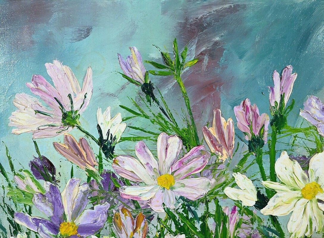 Oil On Panel “Wild Flowers” ​​By I. Kitter Ferrus – Mid 20th Century photo 710.0