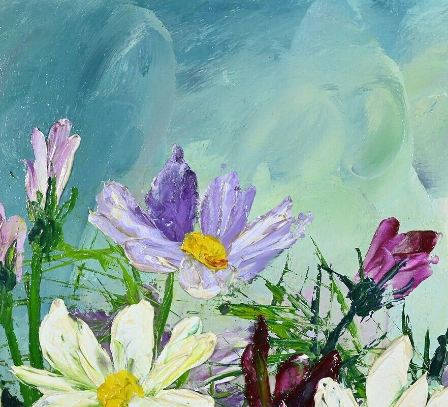 710.0 Oil On Panel “Wild Flowers” ​​By I. Kitter Ferrus – Mid 20th Century photo