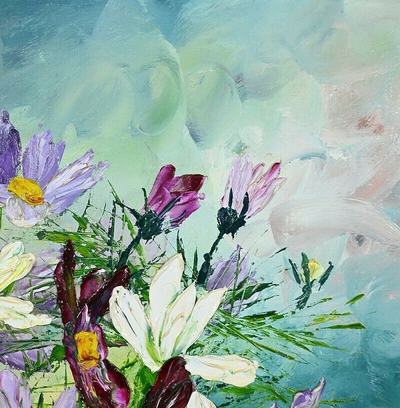 photo vinterior Oil On Panel “Wild Flowers” ​​By I. Kitter Ferrus – Mid 20th Century