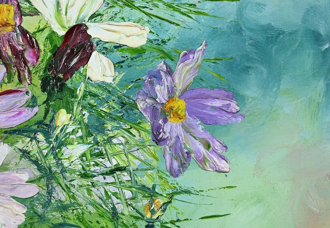 photo buy Oil On Panel “Wild Flowers” ​​By I. Kitter Ferrus – Mid 20th Century