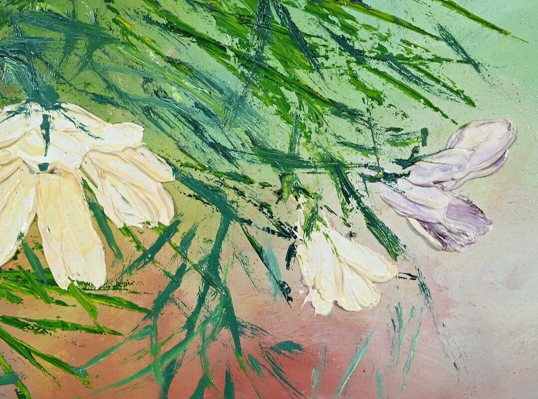 photo vintage Oil On Panel “Wild Flowers” ​​By I. Kitter Ferrus – Mid 20th Century