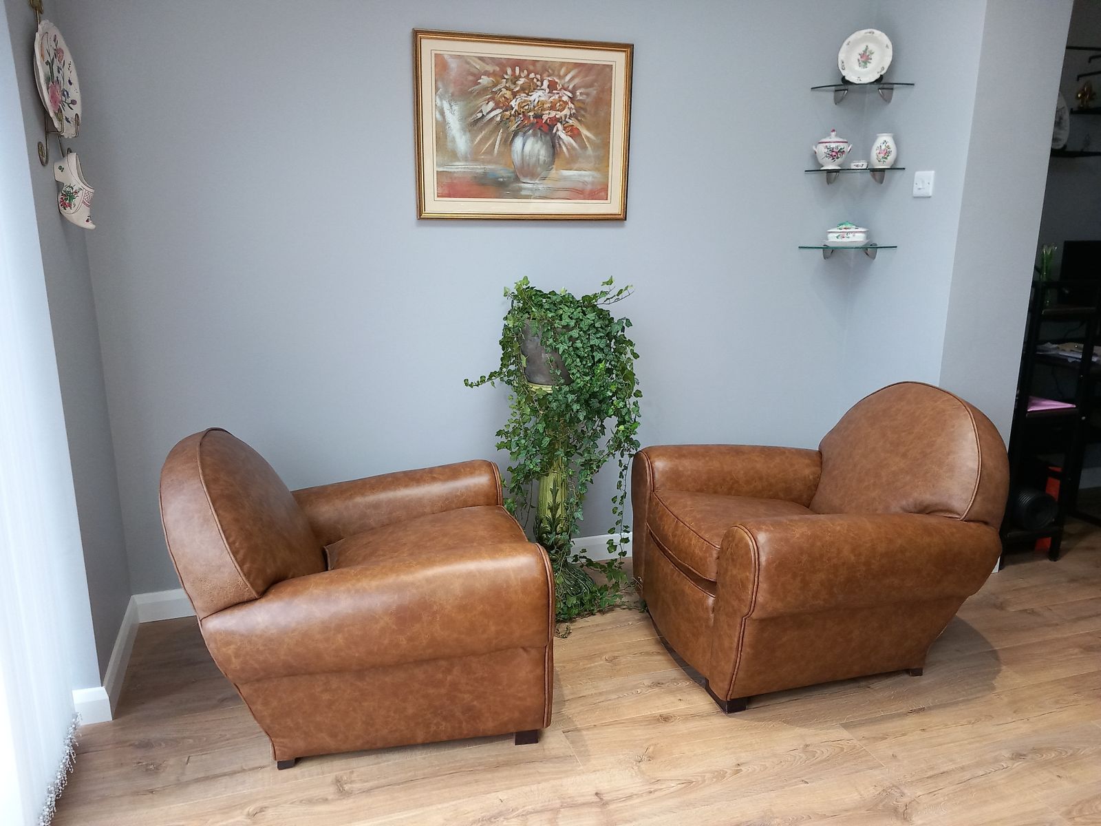 Pair Of Rare Petite Round Back French Club Chairs From The 40's photo for sale