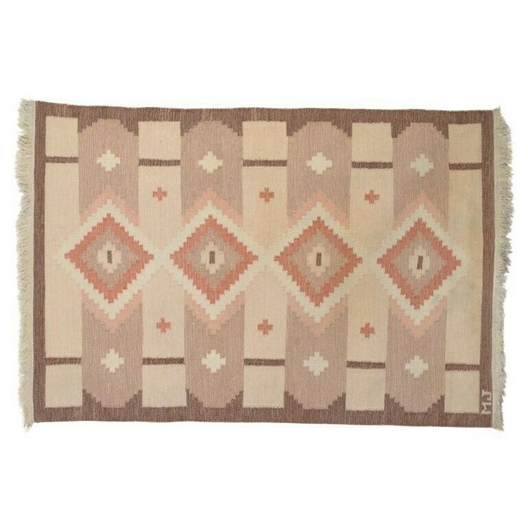 Mid Century Swedish Kilim In Tones Of Brown And Pink