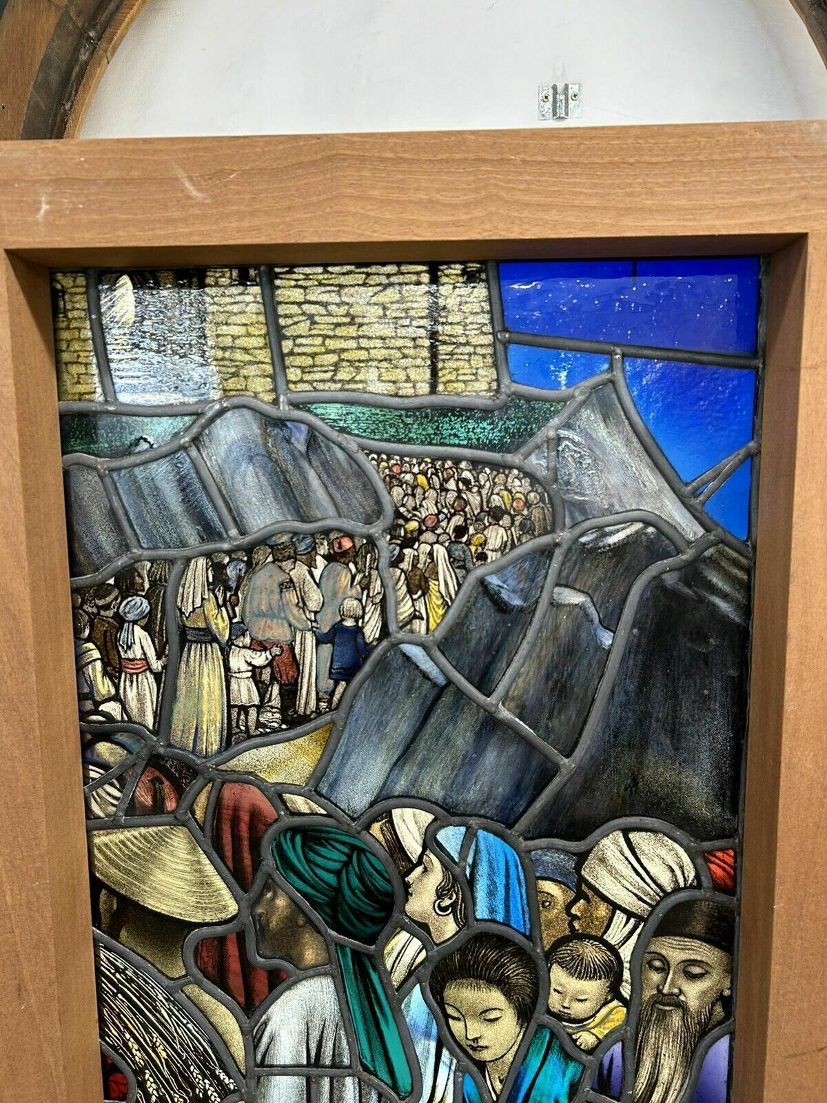 Victorian Stained Glass Hand Painted Rare Window Panel Old Restored Antique Lead photo for sale