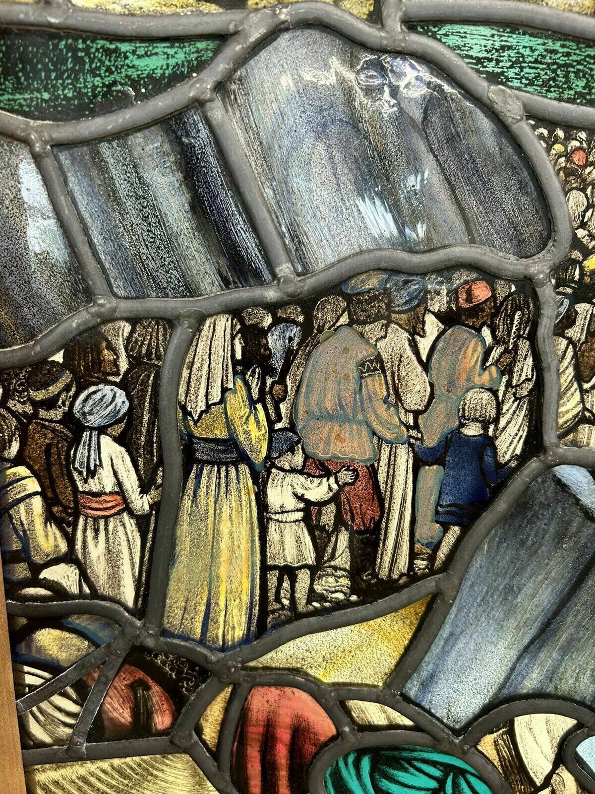 Victorian Stained Glass Hand Painted Rare Window Panel Old Restored Antique Lead photo buy