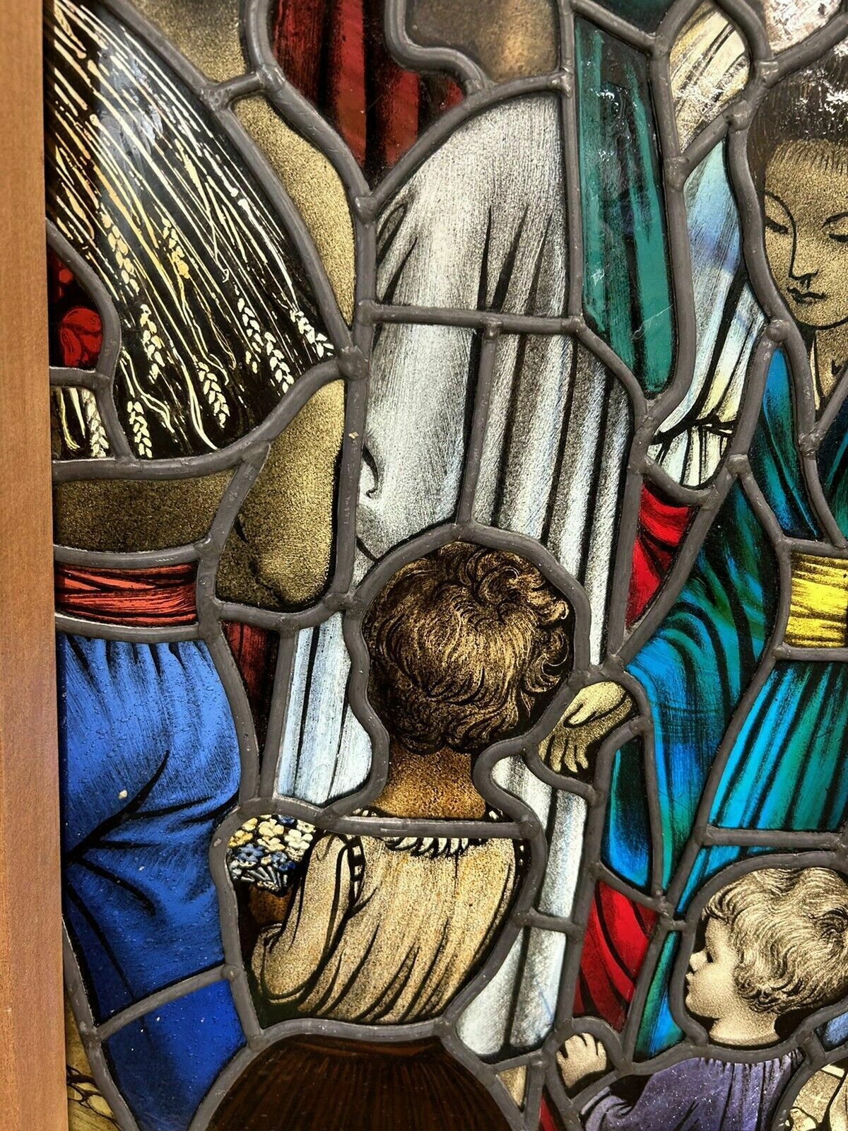 photo for sale Victorian Stained Glass Hand Painted Rare Window Panel Old Restored Antique Lead