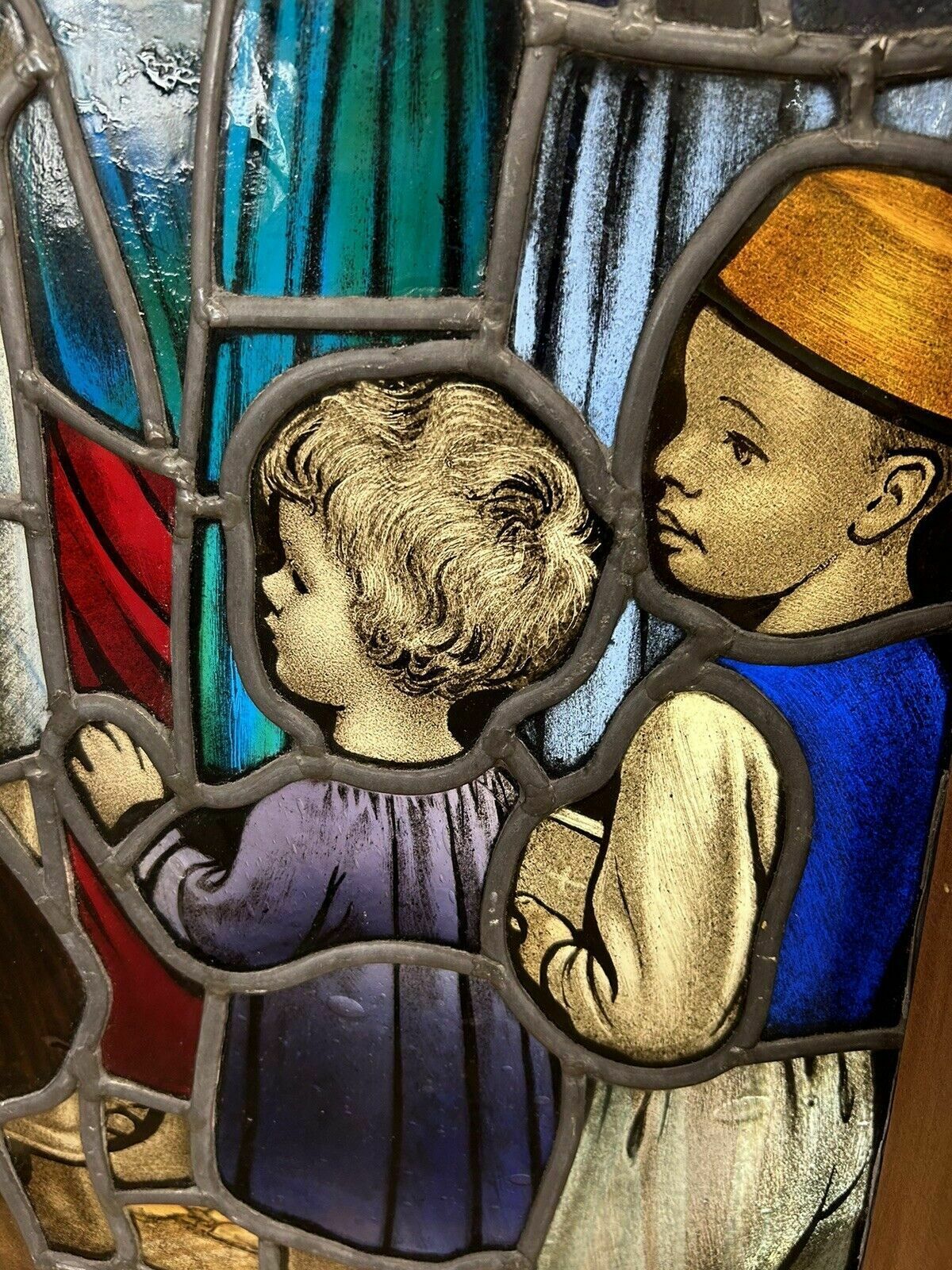 Home Fixtures Victorian Stained Glass Hand Painted Rare Window Panel Old Restored Antique Lead photo