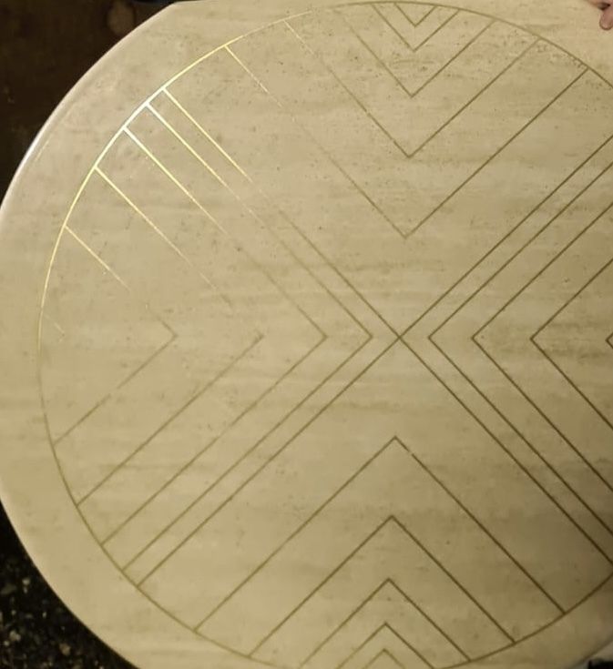 Willy Rizzo Mid Century Travertine Round Dining Table With Brass Inlay, Italian, 1970s photo buy