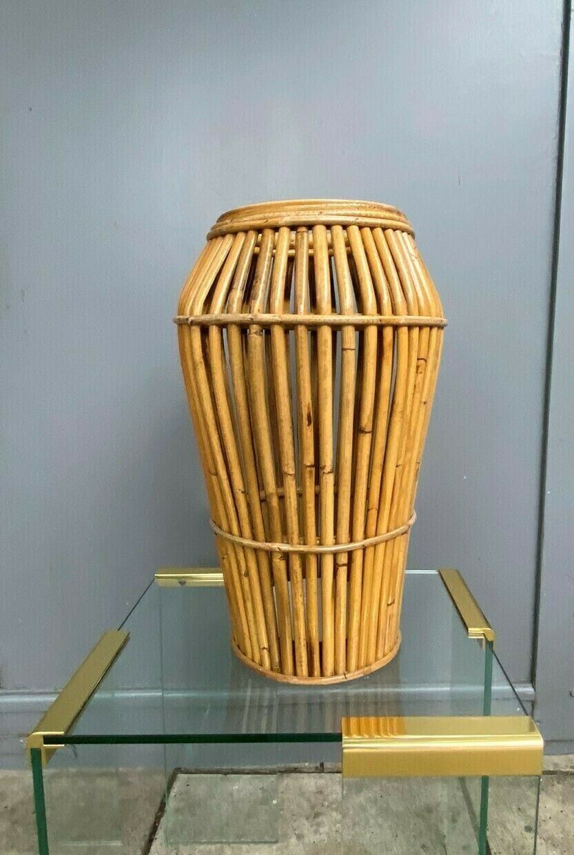 Italian Bamboo Umbrella Stand / Cane Stand Attributed To Franco Albini For  Vittorio Bonacina, 1970s photo vintage