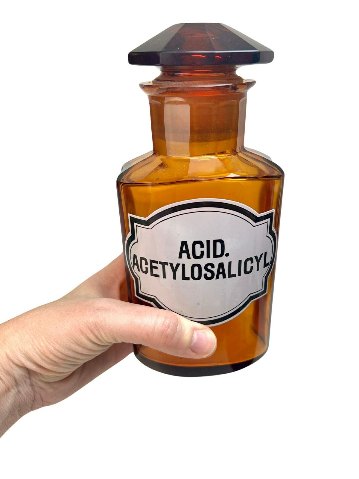 Vintage Amber Apothecary Acid Acetylosalicyl Glass Jar Old Medicine Bottle, Potion Bottle Gift For Dark Academia Fan Gothic Aesthetic Deco photo for sale